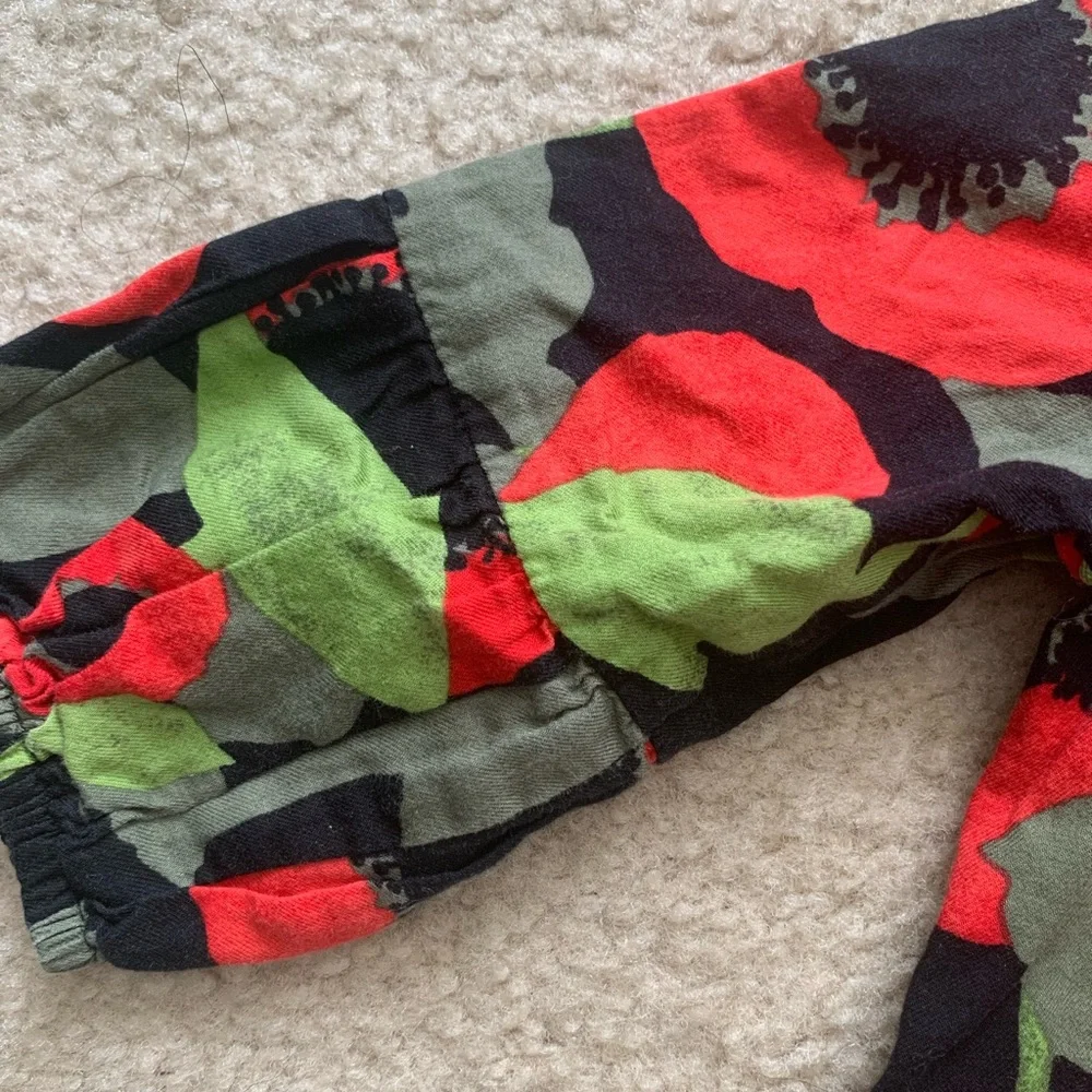 Baby Gap Red And Olive Floral Cotton Dress Size 3T